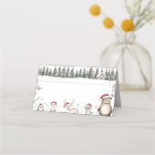 冬のウッドランド動物の食べ物テント座席表 プレイスカード (裏面)