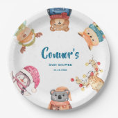 冬のウッドランド動物エレガント赤ちゃんシャワーパーティー ペーパープレート (正面)