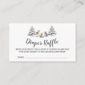 冬のウッドランド動物ベビーシャワーおむつラッフル エンクロージャーカード (正面)