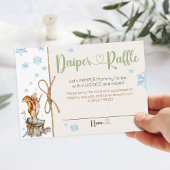 冬のウッドランド動物ベビーシャワーおむつラッフル エンクロージャーカード