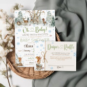 冬のウッドランド動物ベビーシャワーおむつラッフル エンクロージャーカード