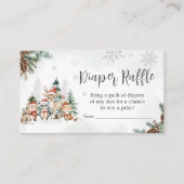 冬のウッドランド動物ベビーシャワーおむつラッフル エンクロージャーカード (正面)