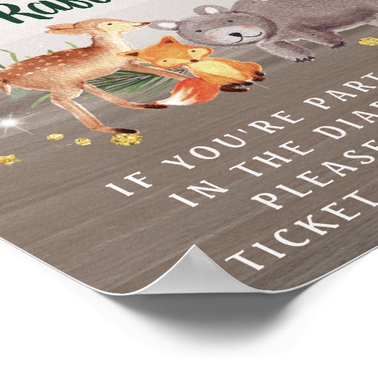 冬のウッドランド動物ベビーシャワーおむつラッフル ポスター (角)