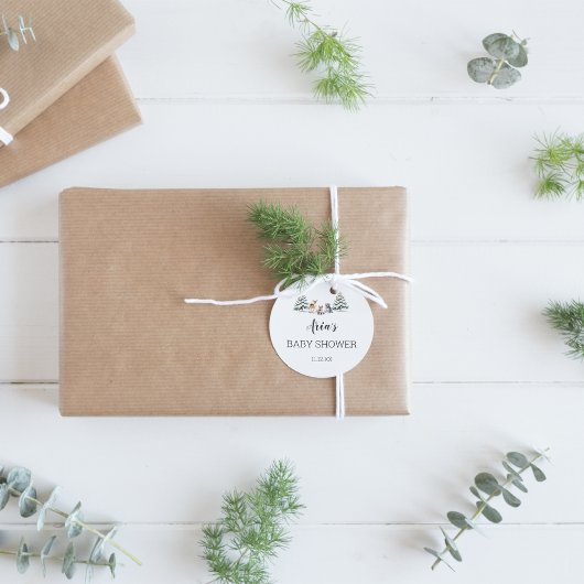 冬のウッドランド動物ベビーシャワー封筒用シール ラウンドシール