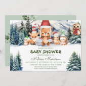 冬のウッドランド動物男の赤ちゃんシャワー 招待状 (正面/裏面)