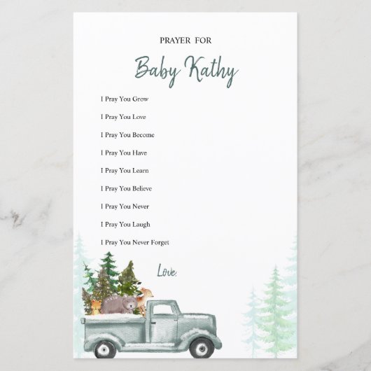 冬のウッドランド動物祈りの言葉ベビーカード (正面)