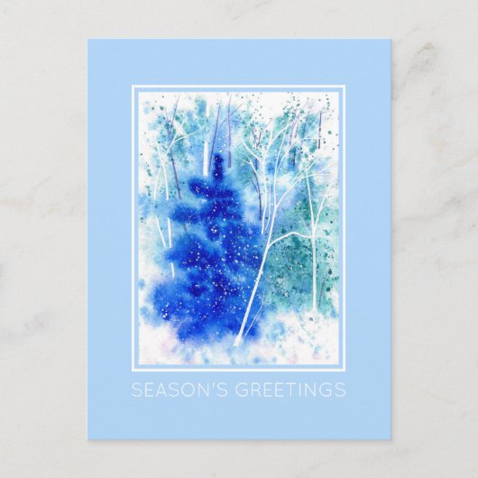 冬のウッドランド水彩画 シーズンポストカード (正面)