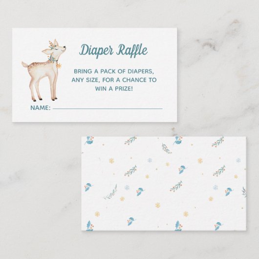 冬のウッドランド赤ちゃんシャワーおむつラッフルカード エンクロージャーカード (正面/裏面)