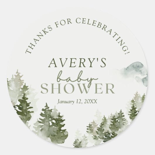 冬のウッドランド赤ちゃんシャワークラシックラウンドステッカー ラウンドシール (正面)
