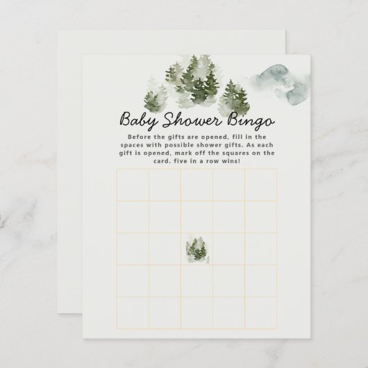 冬のウッドランド赤ちゃんシャワービンゴゲーム (正面/裏面)