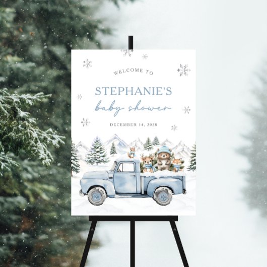 冬のウッドランド赤ちゃんシャワー歓迎サイン ポスター