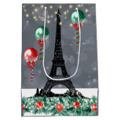 冬のエッフェルタワー、クリスマスバルーン夜間 ミディアムペーパーバッグ (裏面)