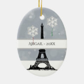 冬のエッフェルタワー、スノーフレーク風船クリスマス セラミックオーナメント (裏面)