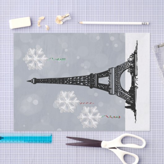 冬のエッフェルタワー、スノーフレーク風船クリスマス 薄葉紙 (クラフト)