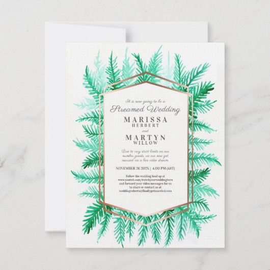 冬のエバーグリーンアートグリーン結婚ストリーミング 招待状 (正面)