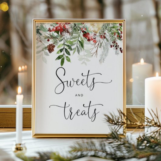 冬のエバーグリーンスイーツとお菓子テーブル ポスター