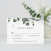 冬のエバーグリーンブルーウェディングRSVP応答 招待状 (スタンド正面)