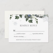 冬のエバーグリーンブルーウェディングRSVP応答 招待状 (正面/裏面)