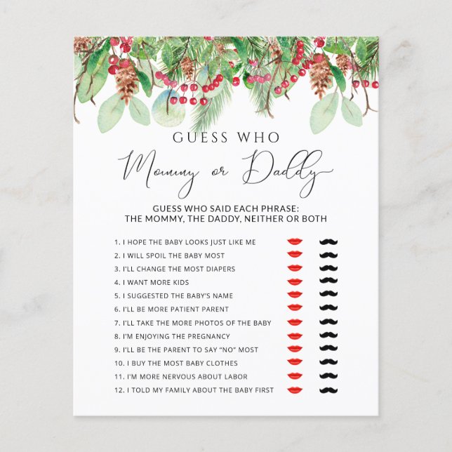 冬のエバーグリーンママまたはパパ赤ちゃんシャワーゲーム (正面)