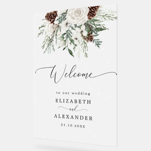 冬のエレガントな結婚式の歓迎フロスト アクリルサイン (傾斜)