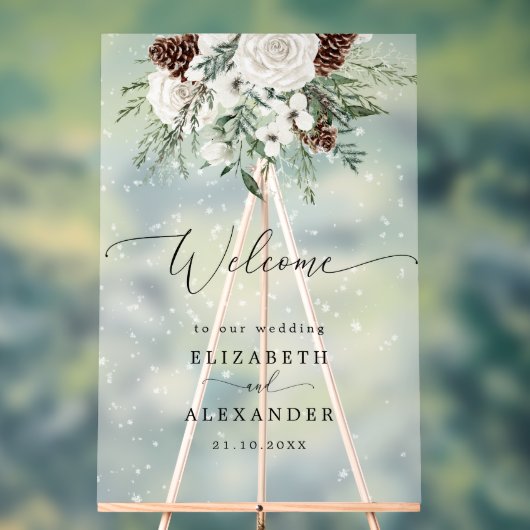 冬のエレガントな結婚式の歓迎フロスト アクリルサイン (ニュートラル)