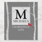 冬のエレガントウッドランドツリーファミリーモノグラム ワインラベル (シングルラベル)