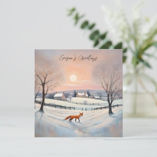 冬のエレガントキツネ雪のシーン風景クリスマス シーズンカード (スタンド正面)