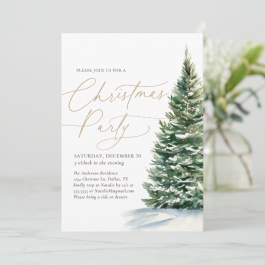 冬のエレガントクリスマスツリーのクリスマスパーティー 招待状 (スタンド正面)