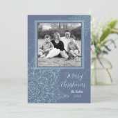 冬のエレガントスノーフレークデザインとフォトホリデー シーズンカード (スタンド正面)