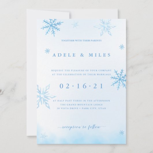 冬のエレガントスノーフレーク結婚式招待状 招待状 (正面)