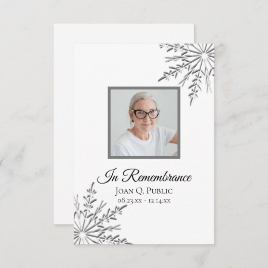 冬のエレガントスノーフレーク葬儀悔やみや弔慰 サンキューカード (正面/裏面)