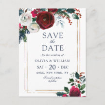 冬のエレガントバラの葉の結婚式の日付を保存