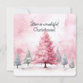 冬のエレガントピンクのクリスマスツリーシーン カード (正面)
