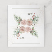 冬のエレガントピンクのバラ赤い果実の緑 プレイスカード (外部開封)