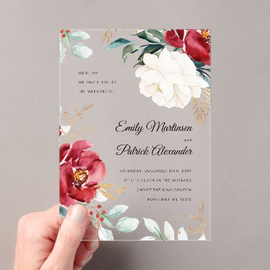 冬のエレガントフローラのクリ結婚スマス アクリル招待状 (インサイチュ (ポータブル))