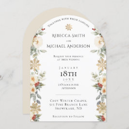 冬のエレガントフローラアーチ形結婚の 招待状