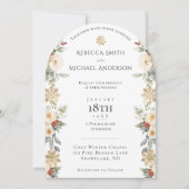 冬のエレガントフローラアーチ形結婚の 招待状 (正面)