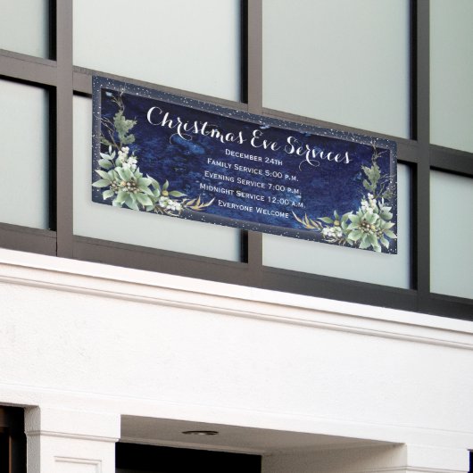 冬のエレガントフローラクリスマス教会サービス 横断幕 (ビルの外側)