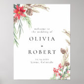 冬のエレガントフローラクリスマス結婚の歓迎 ポスター (正面)