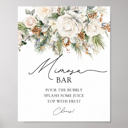 冬のエレガントフローラグリーンリーミモザバー ポスター (正面)