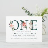 冬のエレガントフローラグリーン第1の誕生日パーティー 招待状 (スタンド正面)