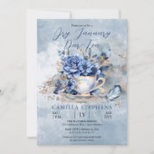 冬のエレガントフローラティーカップドライ1月パルティー 招待状 (正面)