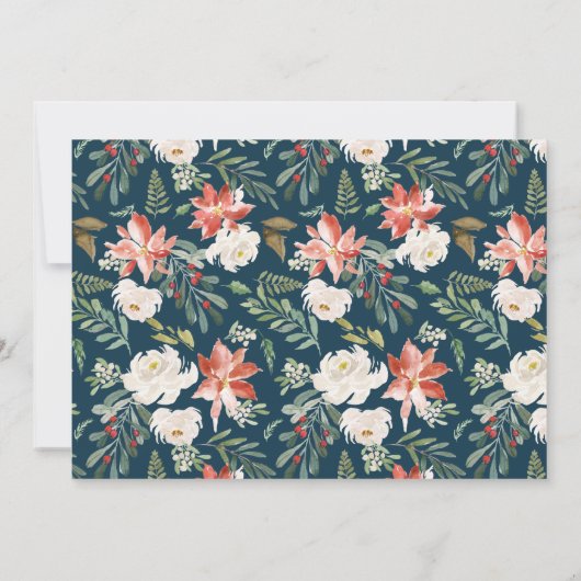 冬のエレガントフローラネイビー1st誕生日パーティー 招待状 (裏面)