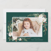 冬のエレガントフローラフレームの緑の写真 シーズンカード (正面)