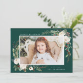 冬のエレガントフローラフレームの緑の写真 シーズンカード (スタンド正面)