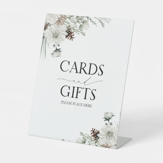 冬のエレガントフローラブライダルシャワーカードとギフト 台座サイン (正面)