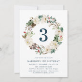 冬のエレガントフローラリースネイビーバースデーパーティー 招待状 (正面)