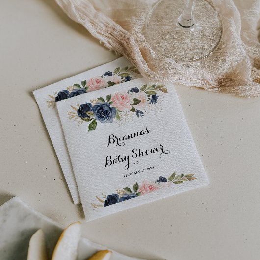 冬のエレガントフローラ書道ベビーシャワー スタンダードカクテルナプキン