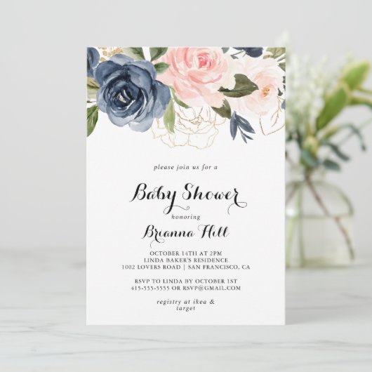 冬のエレガントフローラ書道ベビーシャワー 招待状 (スタンド正面)