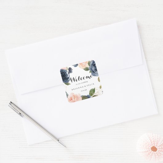 冬のエレガントフローラ書道結婚の歓迎 スクエアシール (封筒)